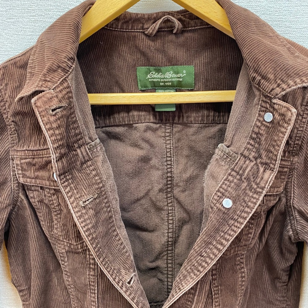 Eddie Bauer Corduroy Jacket Womens M Brown Button Front Trucker Utility Coat - Picture 10 of 11